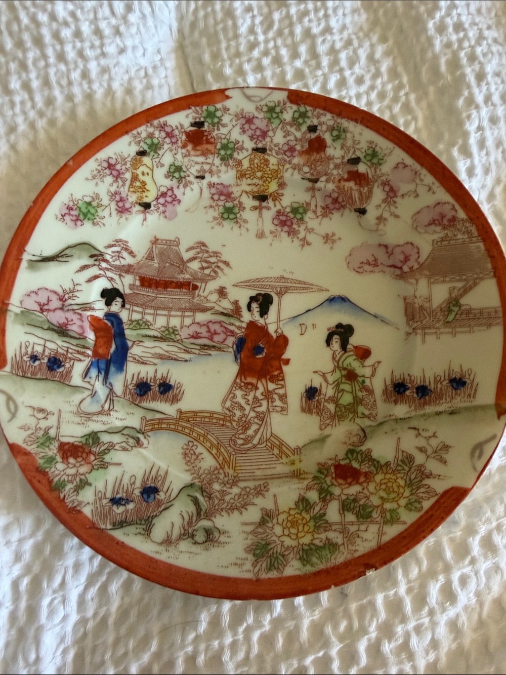 Vintage Japanese Kutani-Style Decorative Plate in Red, Blue, Green vintage 7”